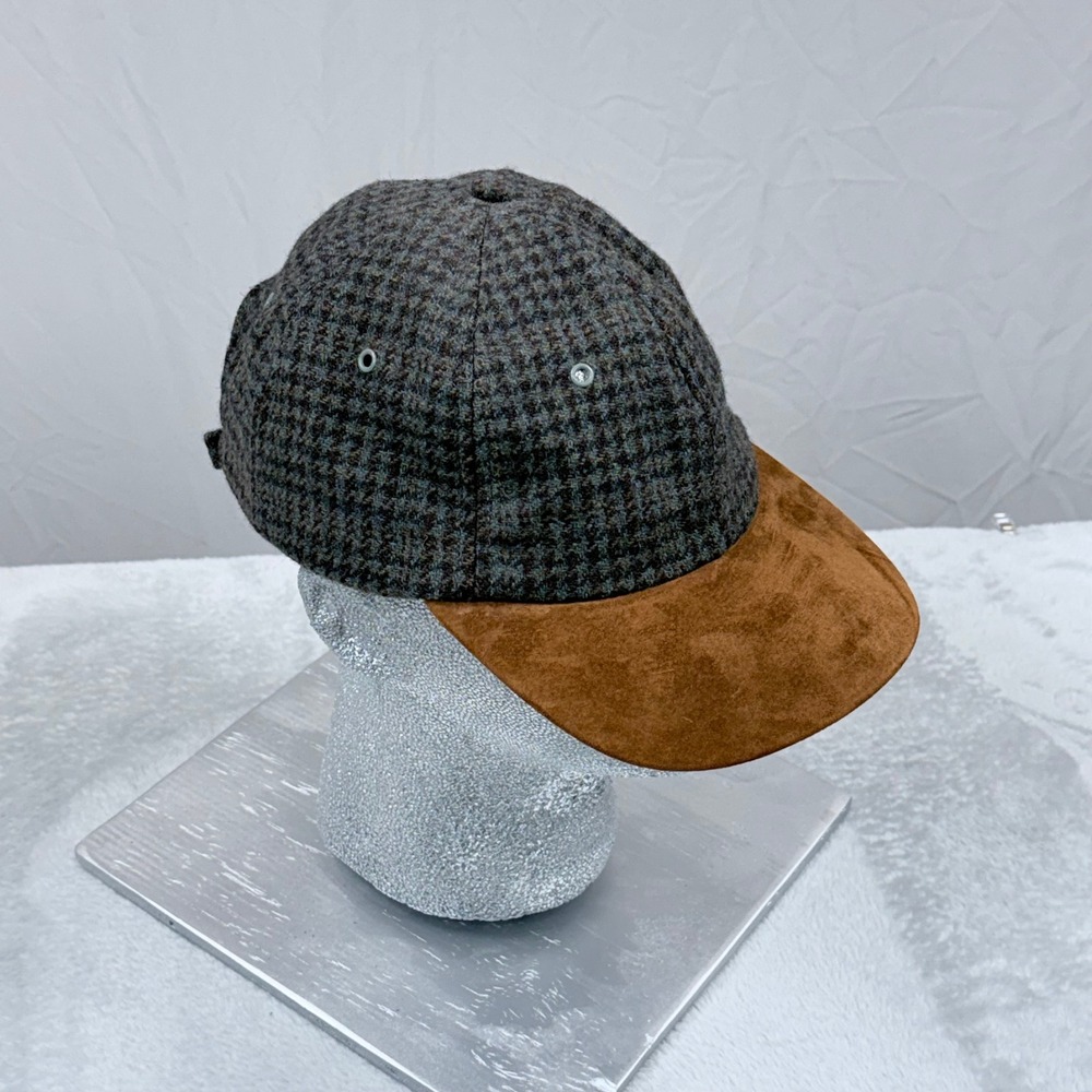 Orvis Wool Houndstooth Suede Brim Baseball Cap Mens OSFM Grey Brown Adjustable